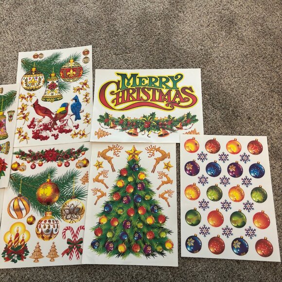 Vtg Super Signs Christmas Window Clings Decoration Collectible Lot Of 8 Sheets - Picture 2 of 4